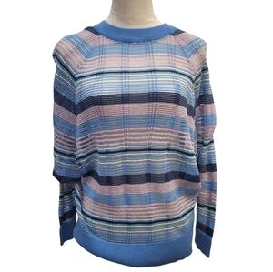 Umgee Sweater Women's M Blue Pink Dolman Sleeve Striped Semi Sheer Lightweight